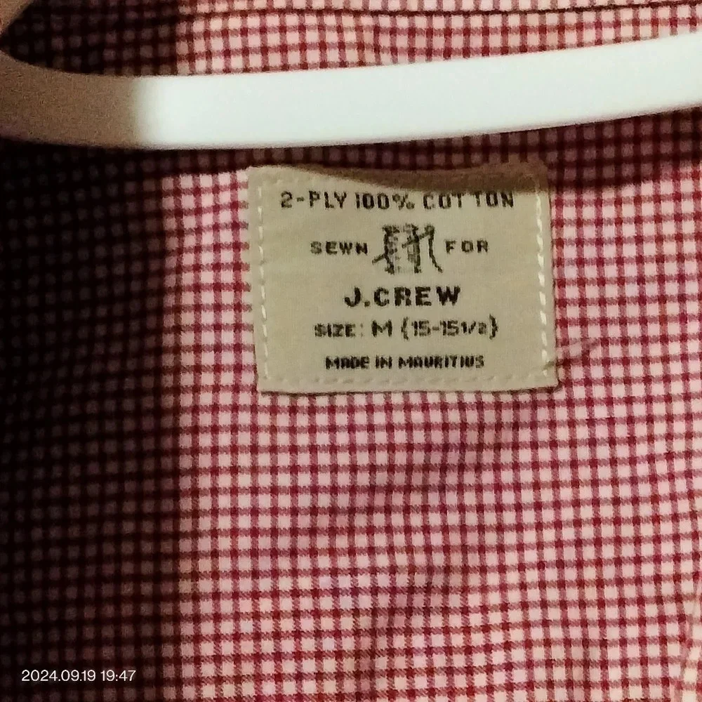 J. Crew Sz 15-15 1/2 Shirt Red White Gingham 2-ply Cotton Button Down Pocket